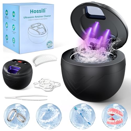 Black Upgraded Ultrasonic Retainer Cleaner Machine 45kHz for Dentures & Mouth Guards