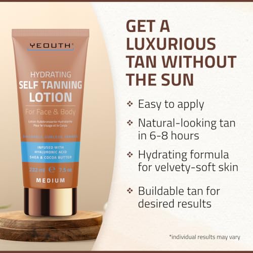 Self Tanner Lotion with Cocoa & Shea Butter for Face & Body - 7.5oz