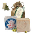Dusza Nablusi Olive Oil Soap ? 2 premium Bars bundled with Natural Loofah - Unscented - Hypoallergenic-Organic - Gentle for Face Body & Hands - Imported from Palestine