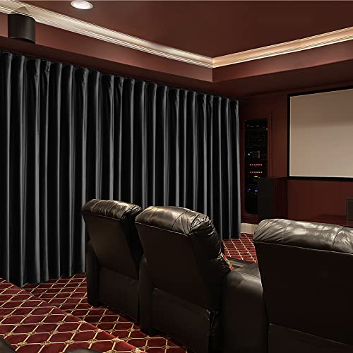 Fcosie Home Theater Curtains Velvet Darkening Drapes Black 100W x 96L - Variation Black + No Liner