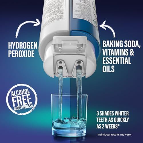 Whitening Mouthwash - Dual Chamber Fluoride-Free, 3 Pack of 20 fl oz with Scrapers & Charcoal Toothbrush