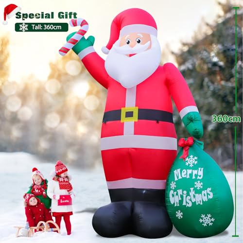 12FT Inflatable Santa Claus with LED Lights, Candy & Gift Bag Yard Decor
