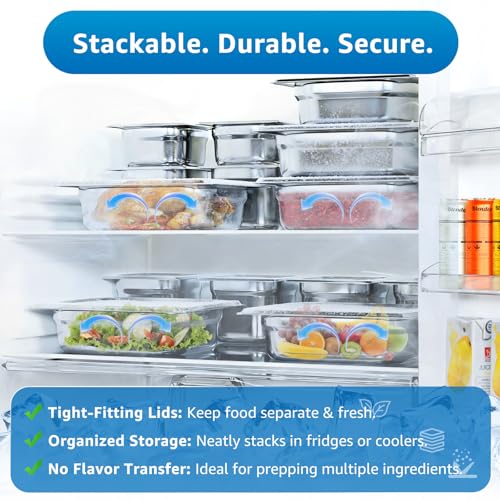 Full Size Hotel Pan with Lid - 4 Inch Deep Commercial Food Storage (4 Pack) + 4 Tongs
