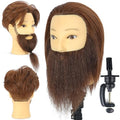 Brown Male Mannequin Head with Beard 100% Human Hair for Cosmetology Training