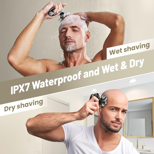 7D Waterproof Electric Head Shaver for Bald Men - Rechargeable Wet & Dry Rotary Razor with Detachable Head and LED Display