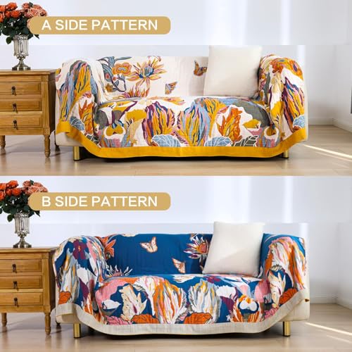 Cali King Boho Throw Blanket Floral Bird Butterfly Pattern Organic Cotton Oversized 91x108
