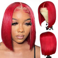Red 10 Inch Human Hair Bob Wigs 13x4 Lace Frontal Short Blunt Cut Glueless Wigs for Black Women