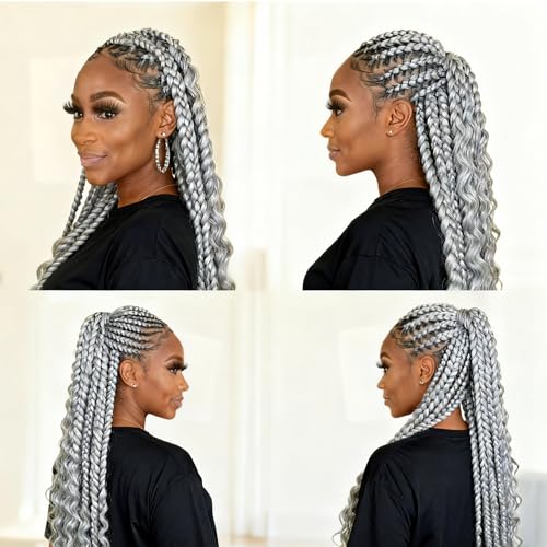 Grey Deep Wave Human Braiding Hair 24 Inch, 100g, for Boho & Knotless Braids - Hailookmey