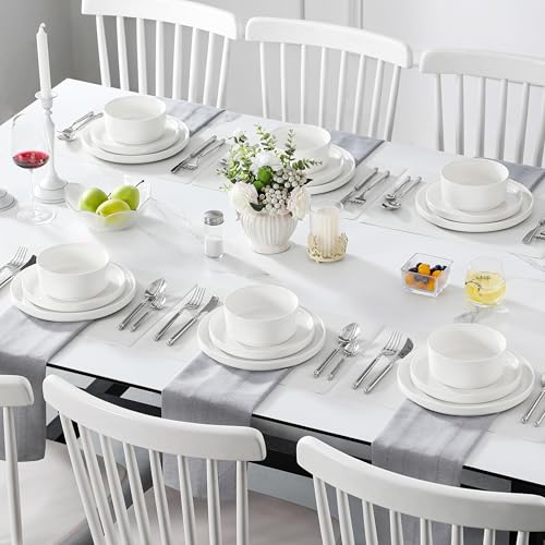 Ivory White Porcelain Dinnerware Set for 6 - 18 Piece Serving Plates & Bowls