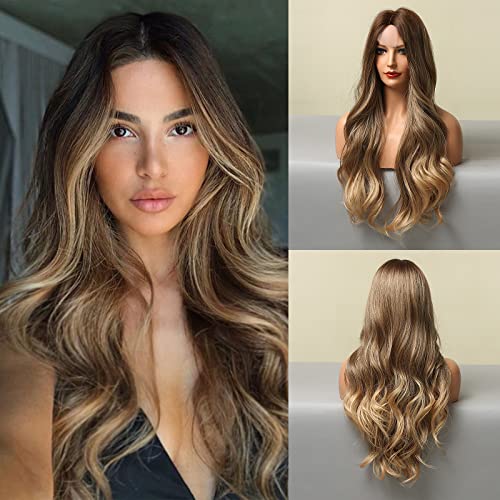 Ombre Blonde Long Curly Synthetic Wig 24 Inch Heat-Resistant Hair for Women - Natural Look