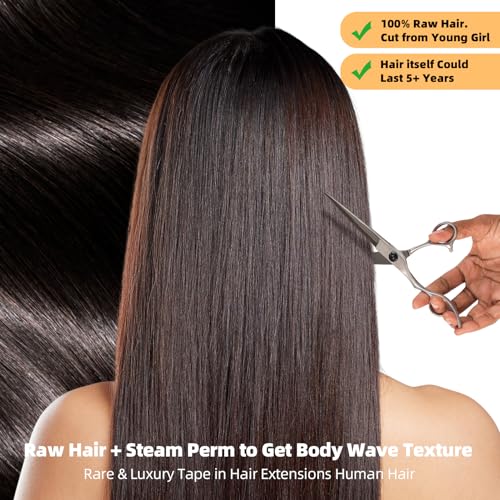 Clytie Raw Body Wave Tape-in Human Hair Extensions 18 Inch - 20 Pieces
