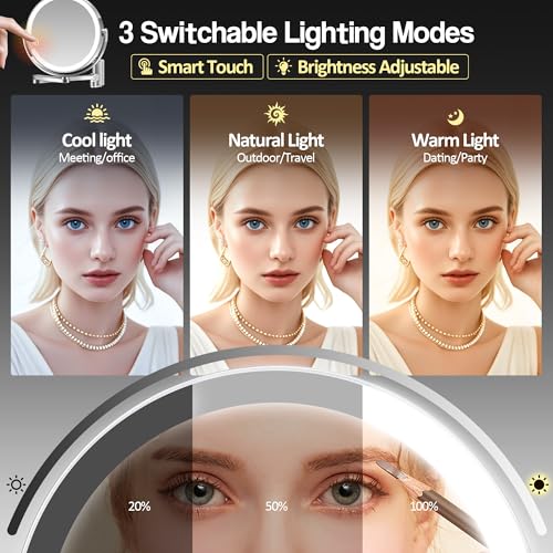 MOMOKUBA Silver Wall Mounted Makeup Mirror with Lights, 20X/1X Double-Sided, Height Adjustable