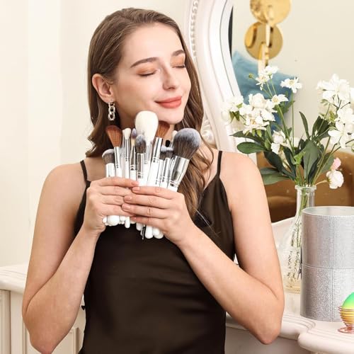 Makeup Brush Set 32 Pcs Goat & Horse Hair Professional Brushes - White B-Variation