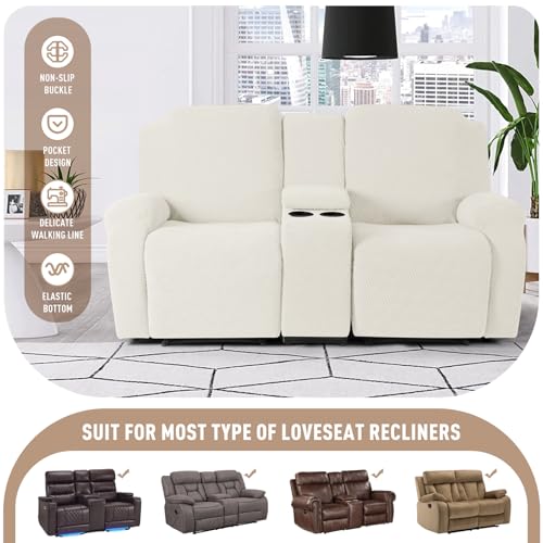 Loveseat Recliner Cover with Console - Cream, 2 Seater Fit 65-80 inch Variation of THIS listing