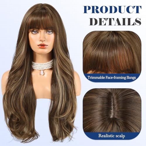 HAIRCUBE Long Brown & Blonde Highlight Curly Wig 22 Inch Synthetic Daily Use