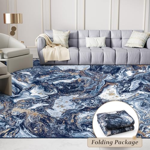 Starry Sky Washable Non-Slip Area Rug - Dark Blue and Gold, 6x9 ft