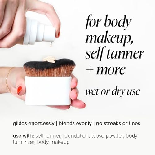 Tinge Body Makeup & Brush Bundle, 48-Hour Medium Coverage Tint with Hyaluronic Acid, Semi-Matte, Water & Transfer Resistant, Vegan, Kabuki Brush for Streak-Free Blending, Deep Cool, 3.38 Fl Oz