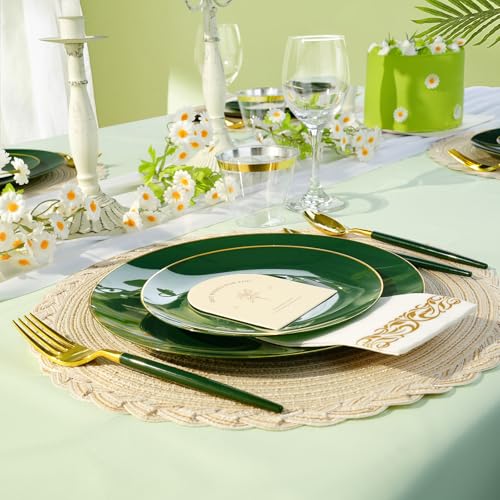 Bestluck 350-Piece Green & Gold Disposable Dinnerware Set for 50 Guests
