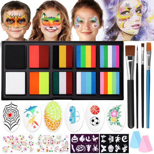 Janolia Rainbow Face Paint Kit - Water Activated, Split Cake Face Paint, Ideal for Kids Party, Halloween, Carnival, Easter