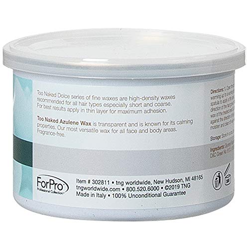 Too Naked Hair Removal Azulene Wax, Dolce Series, Extra Creamy, Gentle, Calming, Transparent Wax, Fragrance Free, 14 oz.