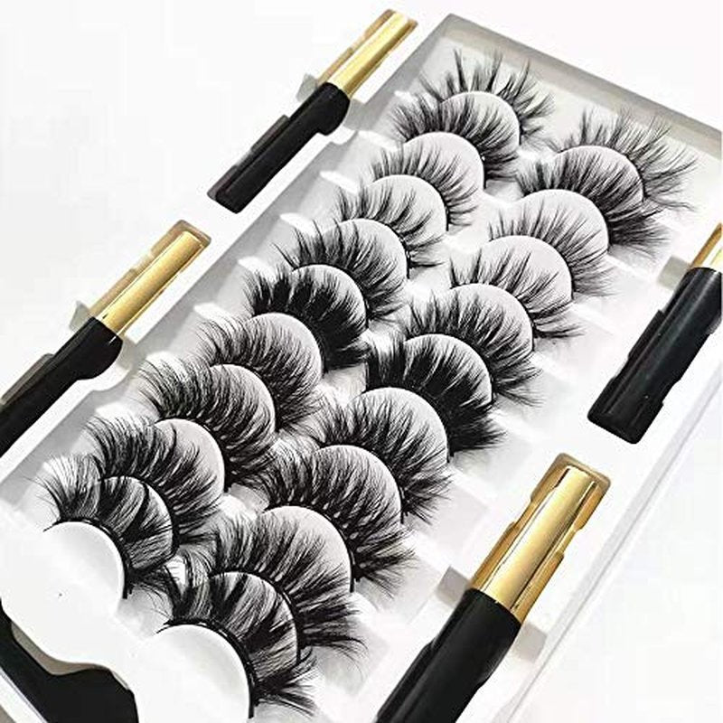 DAODER Magnetic Eyelashes with 4 Tubes Eyeliner Kit Long Magnetic Lashes Wispy 10-20MM Variety Pesta?as Postizas Magneticas D Curl 10 Pairs Magnet False Eyelashes for Daily Wear