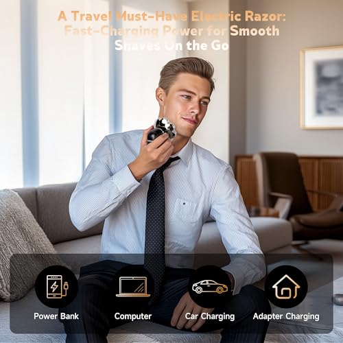 Electric Razor for Men Black - 5-in-1 Wet & Dry Head Shaver with 9D Floating Head