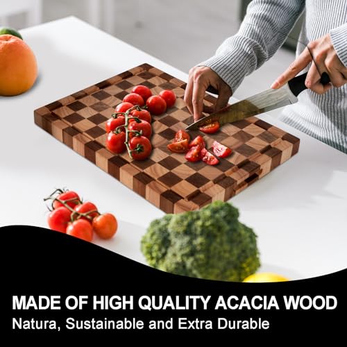 Acacia Wood Cutting Board - 20L x 15W x 1.5H Inch End Grain Butcher Block with Juice Groove - Variation of THIS listing
