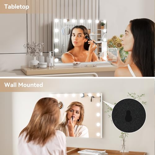 22.8 x 17.7 Inch Vanity Mirror with Lights & Bluetooth Speaker - Dimmable LED, 3 Color Modes, USB Charging Port