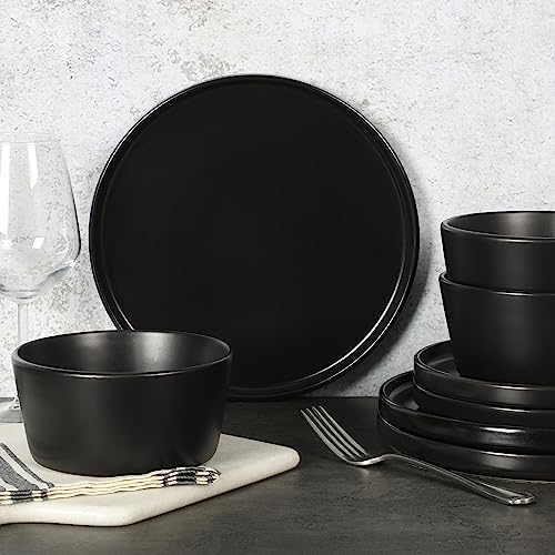Gibson Home Bowery 32-Piece Matte Black Stoneware Dinnerware Set for 8