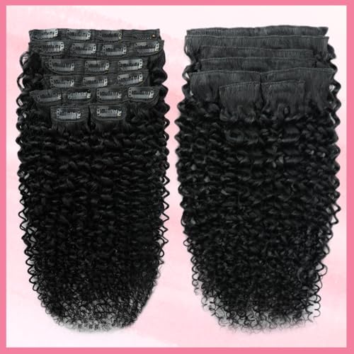 16 Inch Kinky Curly Clip-In Hair Extensions - Natural Black, 110g/Pack, Real Human Hair, Full Head Set