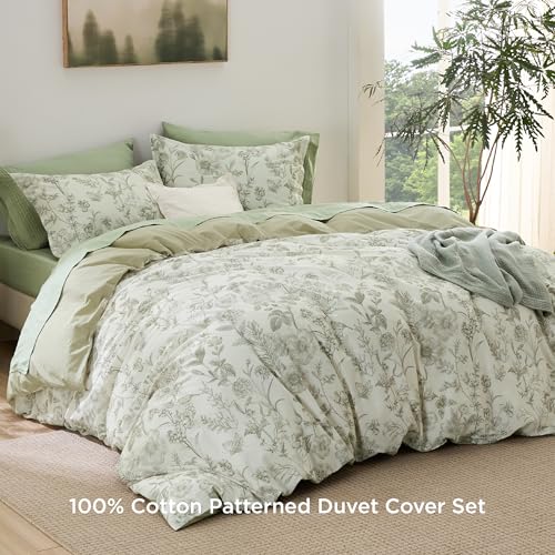 Bedsure Cotton Floral Duvet Cover Set King 104x90 - Desert Sage, No Comforter