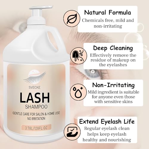 Eyelash Shampoo, 128 fl.oz/3.78L, with 50 Lash Extension Aftercare Cards, Foaming Cleanser for Professional Salon and Home Use