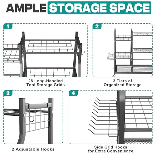 Large Garden Tool Organizer Stand with Wheels - Heavy-Duty Garage Storage