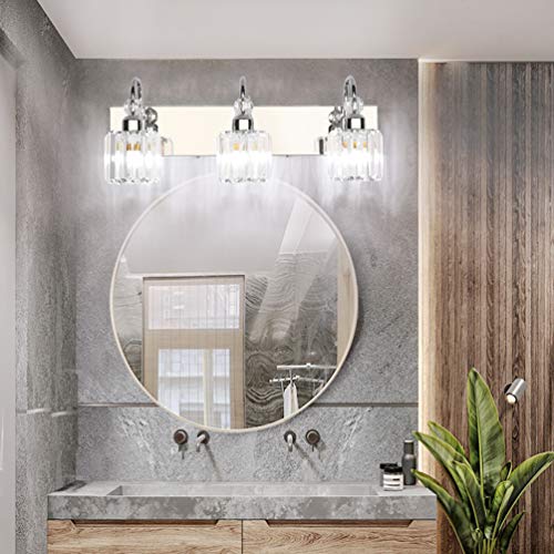 Round Chrome Modern LED Crystal Bathroom Vanity Lights 3-Light Fixture