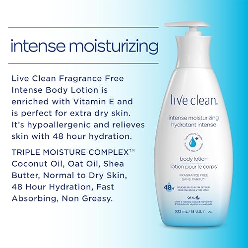Live Clean Intense Moisture Fragrance-Free Body Lotion Pack of 2 - 18 Fl Oz Each