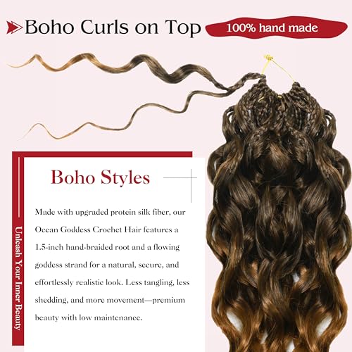 9 Packs Ocean Wave Crochet Hair 14in - Protein Fiber, Pre-Looped Boho Style
