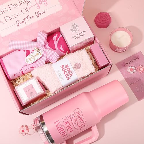 Self Care Gifts for Women Birthday Gift - Get Well Gifts Basket Thank You Gifts, Rose Relaxing Spa Gift Basket Self Care Package for Women Her Mom Friend Wife Sister Best Friend Coworker Nurse Teacher