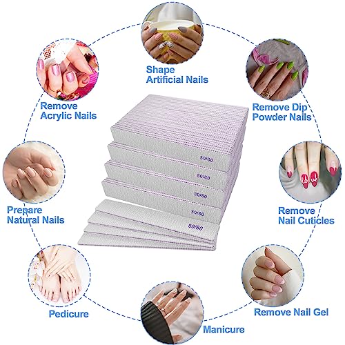 100 Pcs 80/80 Grit Square Nail Files Coarse Emery Boards for Acrylic & Gel Nails - Professional Manicure Tools