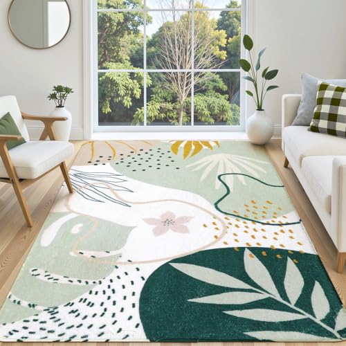 Lahome 8x10 Green Machine Washable Area Rug - Non-Slip Indoor Floor Carpet