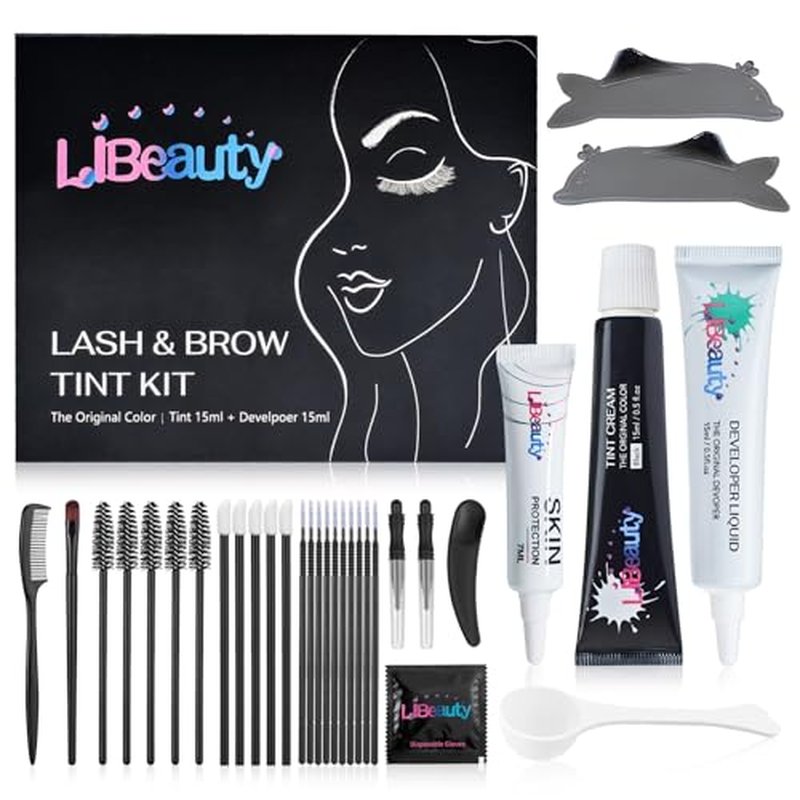 Libeauty Lash Tint Kit with Reusable Dolphin Eye Mask, Eyebrow Tint Kit Black, Large Capacity Eyelash Tint for Salon and Home,15ML