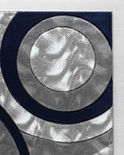 Navy Modern Area Rug 5x7 Circles Geometric Fluffy Hand Carved Floor Carpet