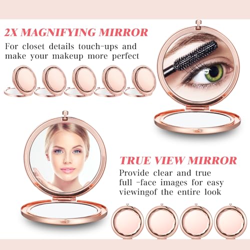 Barydat 24 Set Rose Gold Compact Mirrors Bulk Crystal Compact Makeup Double Sided Pocket Mirrors for Women Bridesmaids Wedding Gift for Bridal Shower Party Favors Christmas Party Gifts