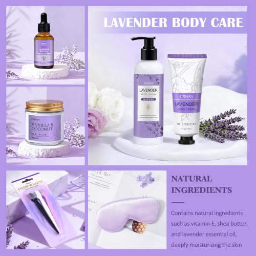 Lavender Spa Gift Basket for Women - 21-Piece Skin Care Set with Body Lotion, Masks & More