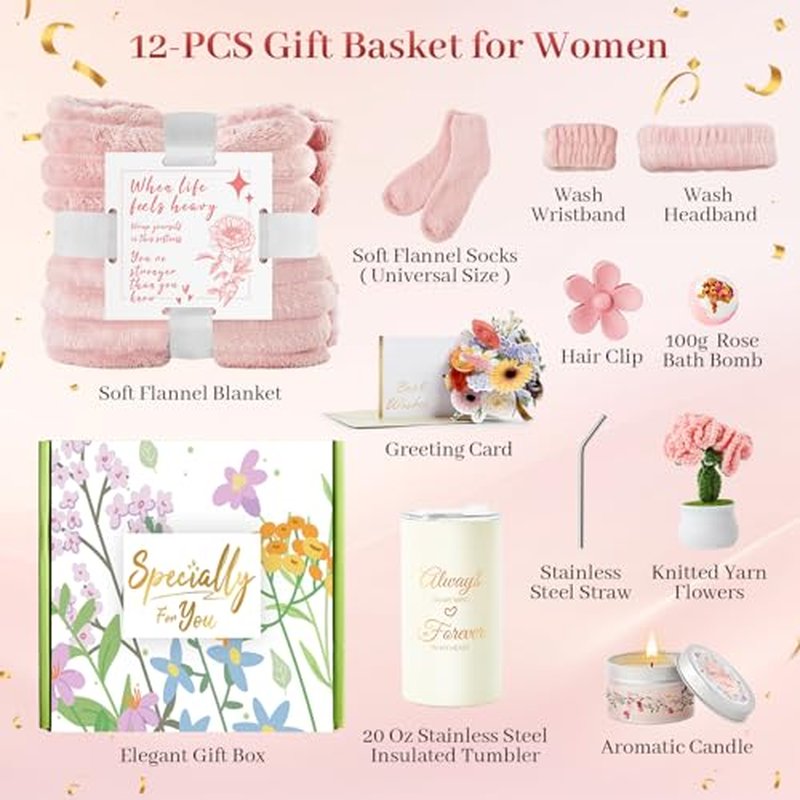 Birthday Gifts for Women, Care Package Get Well Soon Gift, Relaxing Spa Gift Baskets Unique Gifts for Women, Thinking of You Gifts Christmas Gift for Mom, Wife, Sister, Best Friend