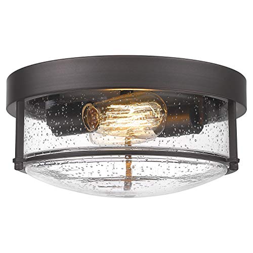 Farmhouse Flush Mount Ceiling Light Oil-Rubbed Bronze Seeded Glass - Indoor & Outdoor