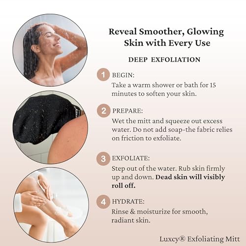 Premium Korean Exfoliating Mitt & Body Scrubber Glove, Viscose Fiber Dead Skin Remover for Smooth, Radiant Skin, Shower Skincare, Keratosis Pilaris Treatment & Self-Tan Prep (2 Pack)