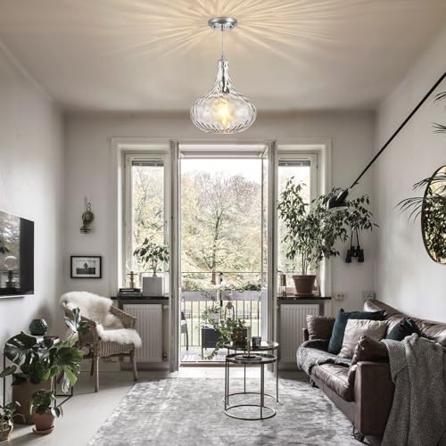 CATINER 11 Inch Brushed Nickel Hammered Glass Pendant Light - Kitchen Island