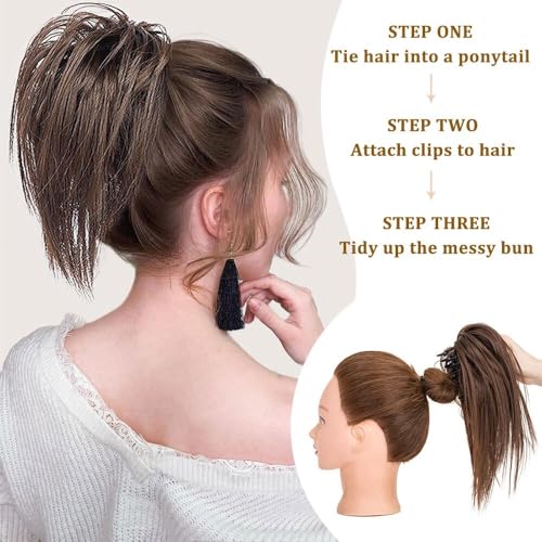 Hair Bun, Clip-in Hair Extensions 12in - Synthetic Chignon Ponytail Scrunchies for Women,for Daily Wear(Brown gold varietal)
