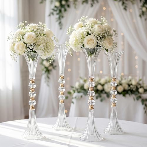 4 Pcs Tall Crystal Acrylic Trumpet Vases for Centerpieces Wedding - Variation of Trumpet Base