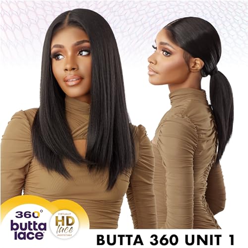 Sensationnel Butta 360 Lace Wigs Human Hair Deep Lace Frontal - Jet Black, Pre-Plucked, Glueless, 360 HD Lace, Easy DIY